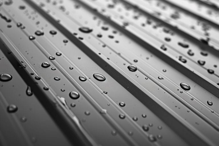 Metal roof with water droplets