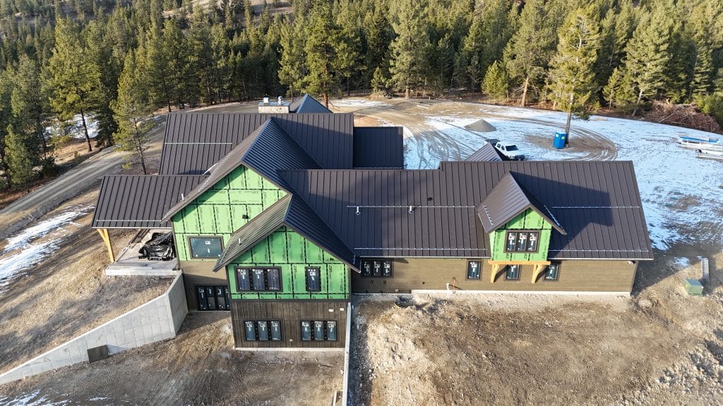 Standing seam roof on a large new construction home